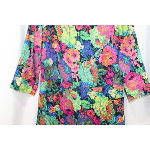 HD In Paris Womens Multicolor Floral 3/4 Sleeve Shift Dress Pockets XS - Picture 3 of 7